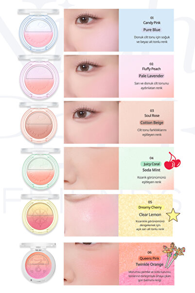 PERIPERA Doğal Görünüm Sunan İki Tonlu Pudra Allık PERIPERA Pure Blushed Custom Cheek 001 Candy Pink