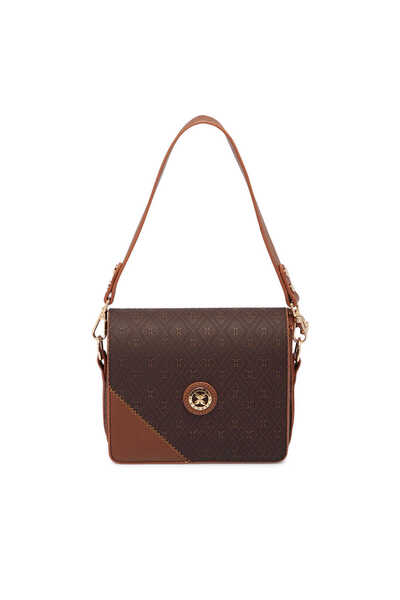 Tergan Kahve Print Kadın Omuz Çantası - S1WPR0000807-R1P