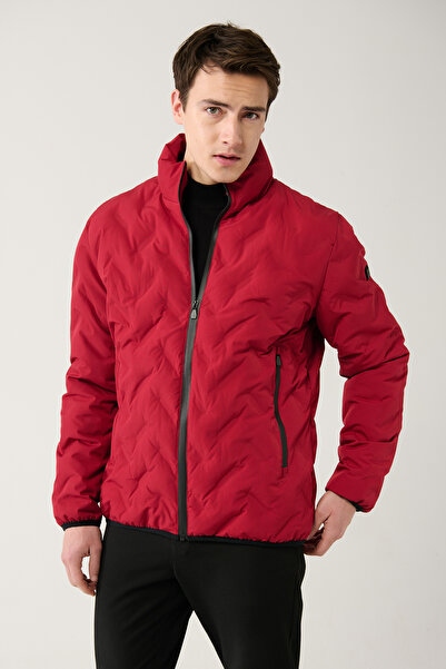 Avva Férfi piros Comfort Fit pufferkabát állógallérral, vízlepergető, szélálló, könnyű kabát E006036