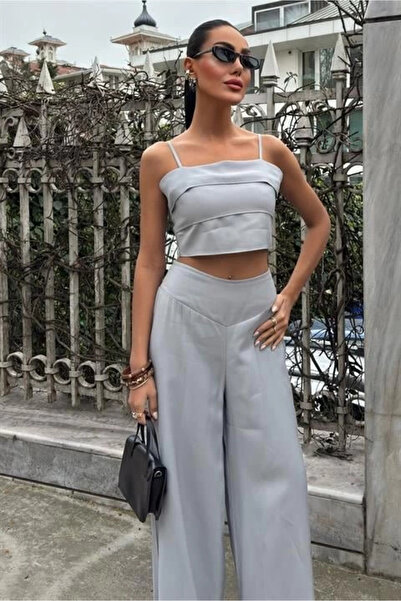 SGM BUTİK Crop Plazzo Trousers Set 10155-08