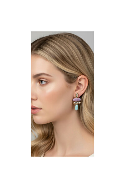 vina's atelier الحجر الطبيعي قلادة القرط الصلب