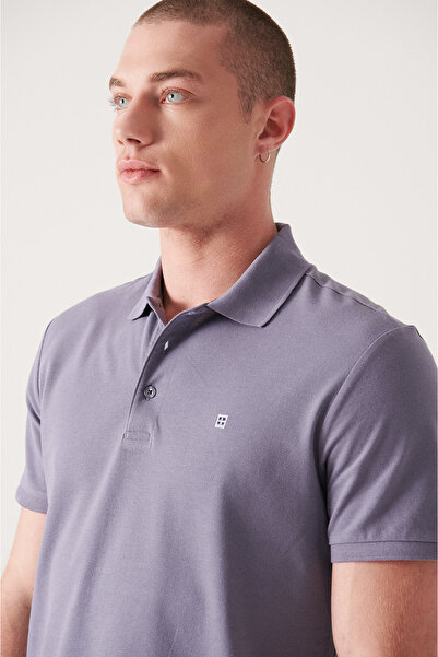 Avva Men's Lilac 100% Cotton Cool Polo Collar T-Shirt E 001004