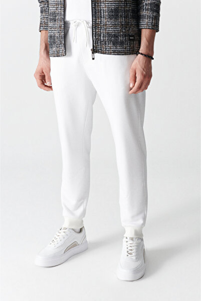 Avva Men's White Laced Waist Elastic 3 Thread Raised Sweatpants E 003402
