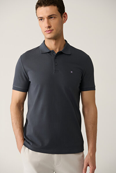 Avva Pánské antracitové tričko s límečkem Cool E 001004 ze 100% bavlny