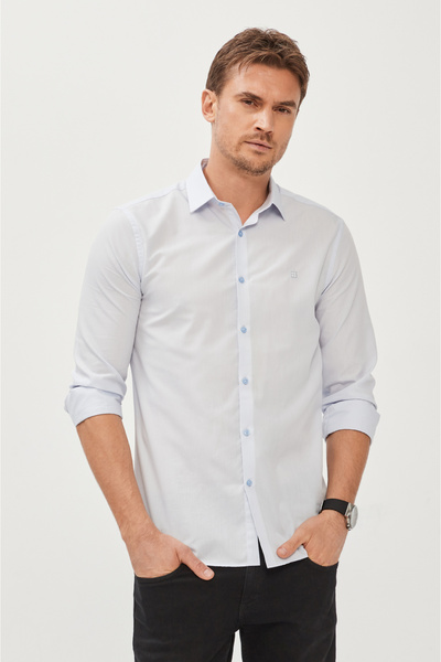 Avva Ανδρικό πουκάμισο μπλε κλασικό βαμβακερό μείγμα εφαρμοστό E002002