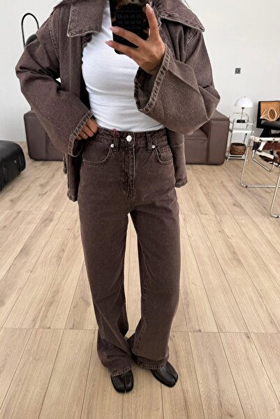 SHILSEE BEUTİQUE Women's Baggy Brown Distressed Jeans