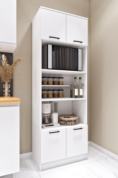 ASES Esl0182 Çok Amaçlı Dolap 4 Kapaklı 5 Raflı Kiler Mutfak Dolabı Beyaz