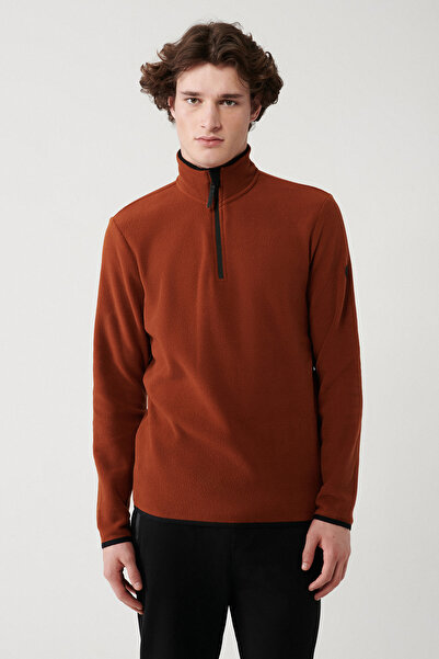Avva Men's Tile Cold Resistant Half Zipper Stand Collar Fleece Sweatshirt E 001068