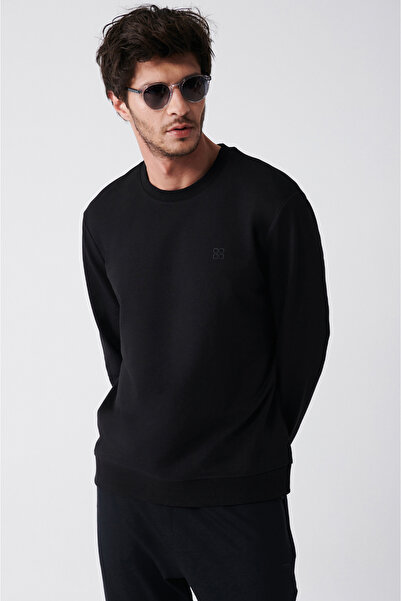 Avva Men's Black Crew Neck Cotton 2 Thread Non-Rated Sweatshirt E 001200