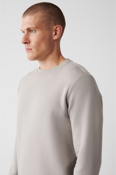 Avva Men's Stone Crew Neck 3 Thread Raised Cotton Sweatshirt E 001017