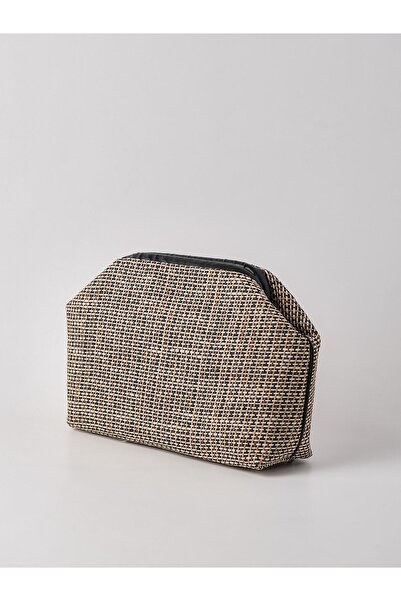 HEYBE'S Heybes Women's Black Piped Striped Jute Straw Clutch Handbag