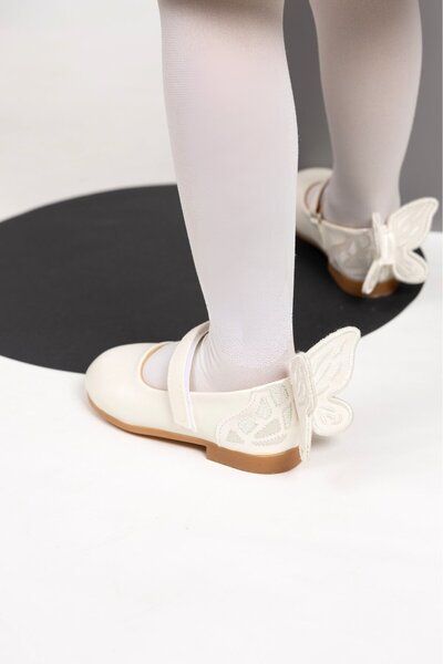 kids A more Mariposa Butterfly Figure Detailed Girl's Ballerina Shoes Pearl Color