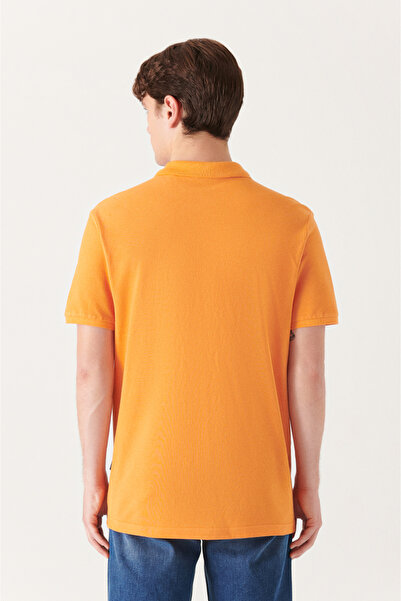Avva Men's Orange 100% Cotton Cool Polo Collar T-Shirt E 001004