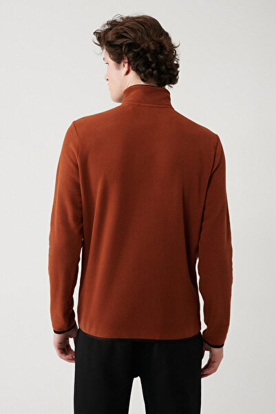 Avva Men's Tile Cold Resistant Half Zipper Stand Collar Fleece Sweatshirt E 001068