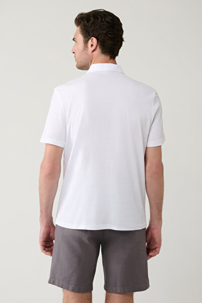 Avva Men's White 100% Cotton Zippered Polo Collar T-Shirt E 001034