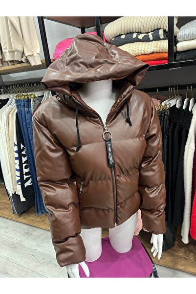 Lotus Boutique KADIN DERİ KAPÜŞONLU ŞİŞME MONT