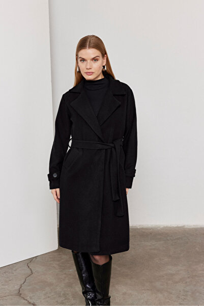 SevdeUgur Belted Black Stamp Coat / Collection