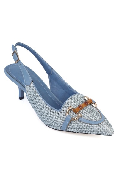 Capone Outfitters Angy Straw Pointed Toe Mid-Heeled Wooden Buckle Women's Shoes