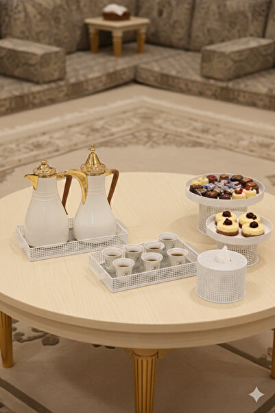Generic Cake and dessert stand set + serving tray set + tea and coffee thermos set + tissue box holder in a luxurious royal design