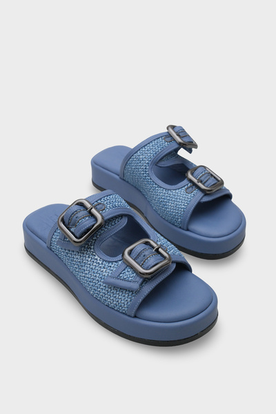 Capone Outfitters Papuci de damă din piele naturală de vițel cu toc pană și material din răchită