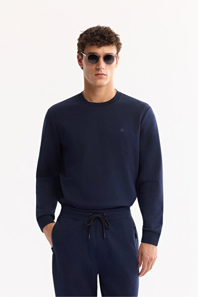 Avva Men's Navy Blue Flexible Interlock Fabric Elastic Leg Sweatpants B 003400