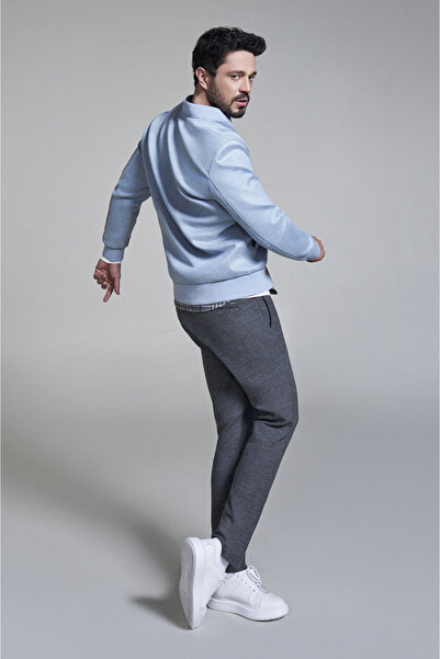 Avva Palton pentru bărbați, albastru, cu guler bomber, din piele de căprioară, texturat, sezonier, confortabil, B006045