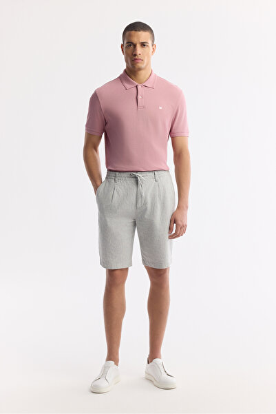 Avva Ανδρικό σορτς με ελαστική μέση σε γκρι λινό μείγμα Relaxed Fit B003731