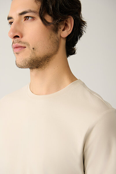 Avva Men's Beige 100% Cotton Breathable Crew Neck T-Shirt E 001000