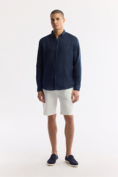 Avva Ανδρικό σορτς σε ανοιχτό λευκό χρώμα με ελαστική μέση από λινό μείγμα Relaxed Fit B003731