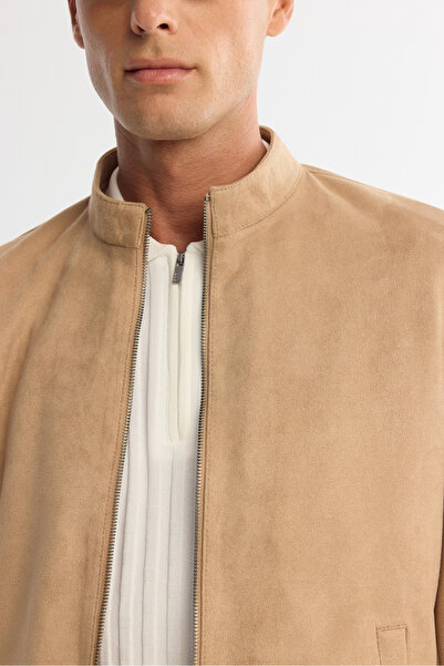 Avva Pánský béžový semišový tenký kabát s texturou na předním zipu B 006002