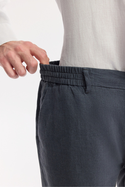 Avva Erkek Antrasit Beli Lastikli %100 Keten Relaxed Fit Şort B003732