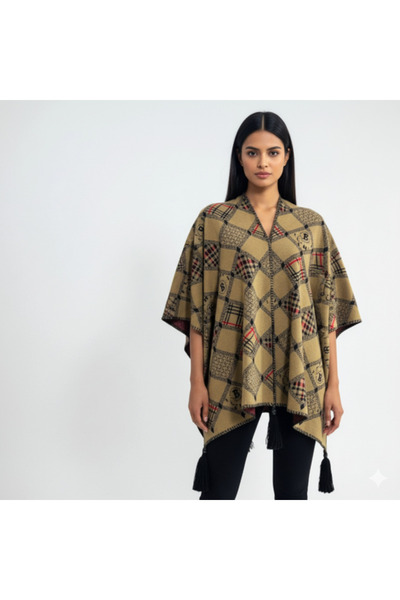 mim eşarp Akmoda Kalın Kışlık Triko Uzun Panço