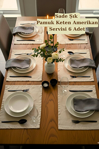 KAMİZ Doğal Pamuk Keten Amerikan Servisi - Supla - Peçete 35x45 6'lı