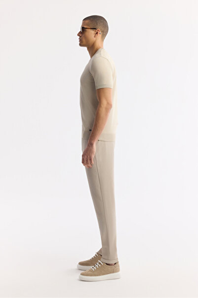 Avva Men's Beige Elastic Waist Bi-Stretch Chino Slim Fit Trousers B003033