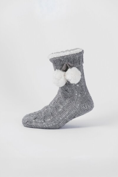 TOP TO HEEL İçi Peluş Kaydırmaz Taban Ponponlu Kışlık Ev Çorabı / Ev Botu / U...