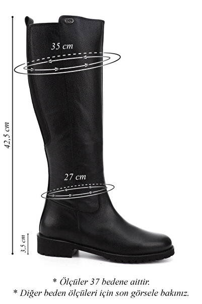 GÖNDERİ(R) Kadın Siyah Floter Fermuarlı Kauçuk Taban Hakiki Deri Çizme