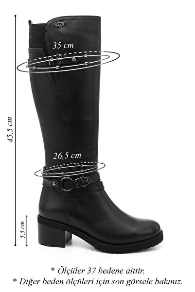 GÖNDERİ(R) Dámské/dívčí černé kozačky na zip na silném podpatku z pravé kůže