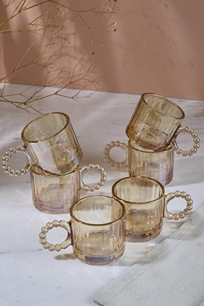 Perotti Ringo Line Amber 6-Piece Glass Cup with Beaded Handle 100ml Espresso ...