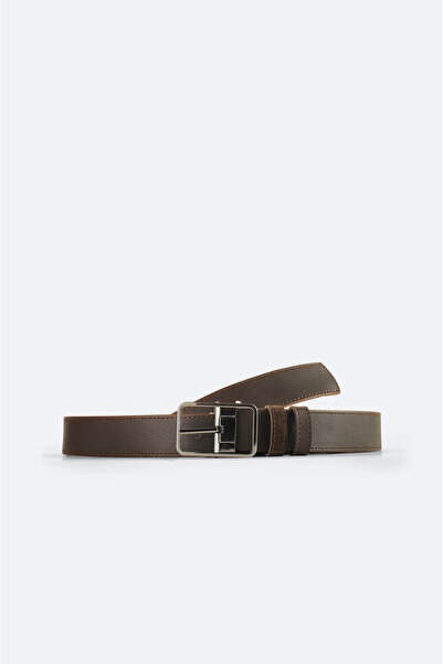 Avva Ανδρική Καφέ Ζώνη Διπλής Όψης από 100% Δερμάτινο Σουέντ A51Y9300