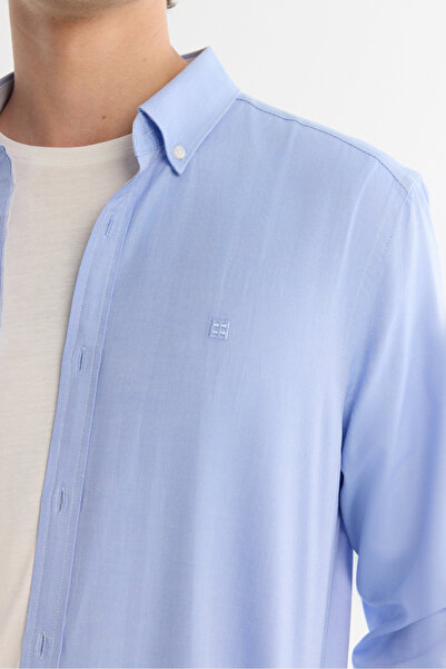 Avva Cămașă pentru bărbați, albastră, cu guler cu nasturi, cutie cadou, 100% bumbac, cu croială obișnuită, B002034