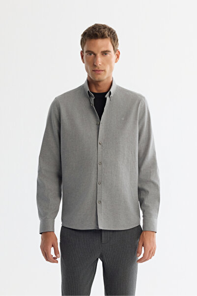 Avva Men's Gray Buttoned Collar 100% Cotton Regular Fit Shirt B002033