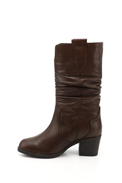 GÖNDERİ(R) Dámské/dívčí hnědé starožitné měchové boty z pravé kůže na silném podpatku