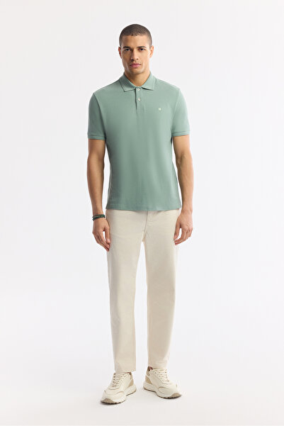 Avva Ανδρικό μπλουζάκι με λαιμόκοψη πόλο σε πράσινο χρώμα μέντας, 100% βαμβάκι, βασική κανονική εφαρμογή B001032
