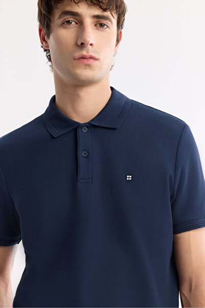 Avva Чоловіча синя некручена сорочка з коміром-поло, 100% бавовна, базова модель, прямий крій, футболка B001032