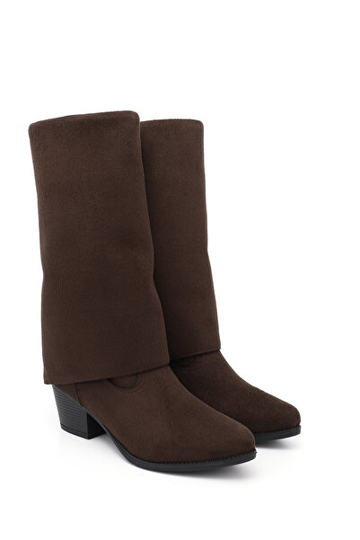 GÖNDERİ(R) Women's / Girls' Brown Suede Pointed Toe Chunky Heel Cowboy Boots