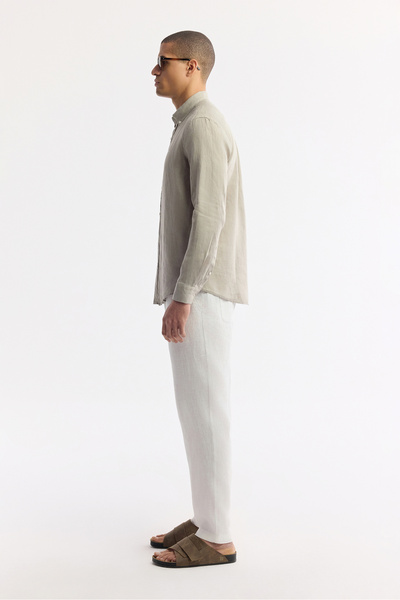 Avva Erkek Gri Düğmeli Yaka %100 Keten Comfort Fit Gömlek B002191