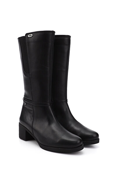 GÖNDERİ(R) ČERNÁ Gön pravá kůže s kulatou špičkou Gumová podrážka Podpatky Dámské boty na každodenní nošení GN514