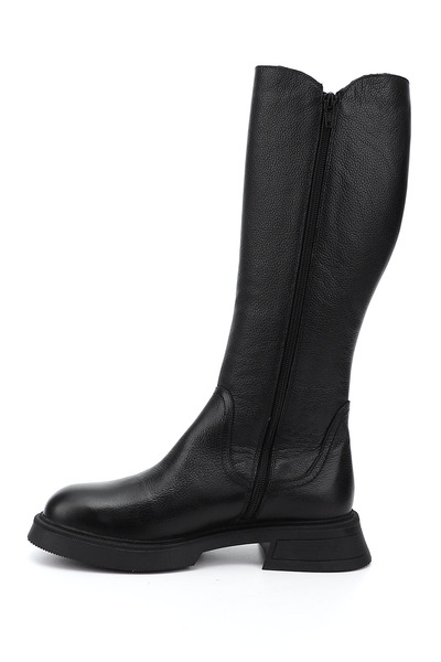 GÖNDERİ(R) Γυναικείες/Κοριτσίστικες μαύρες μπότες από γνήσιο δέρμα με χοντρό τακούνι με φερμουάρ