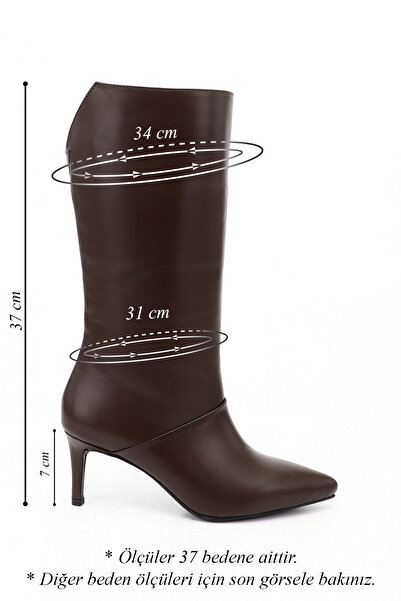 GÖNDERİ(R) Women / Girls Brown Platinum Zippered Thin Heeled Genuine Leather Boots