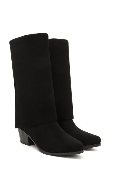 GÖNDERİ(R) Women's/girls' black suede pointed-toe chunky heel cowboy boots